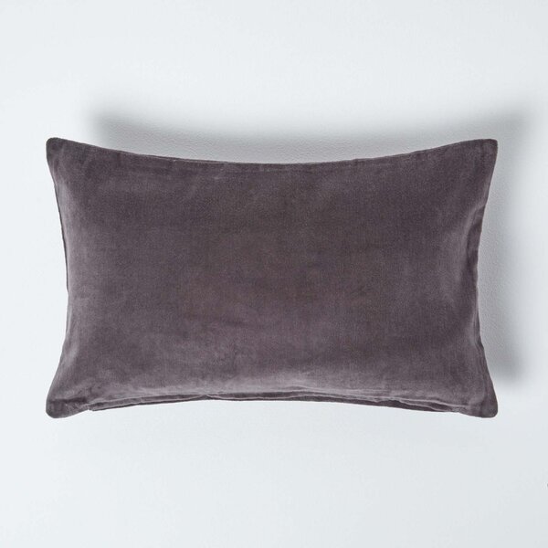 Luxury Dark Grey Cotton Velvet Cushion Cover Rectangle 30 x 50 cm