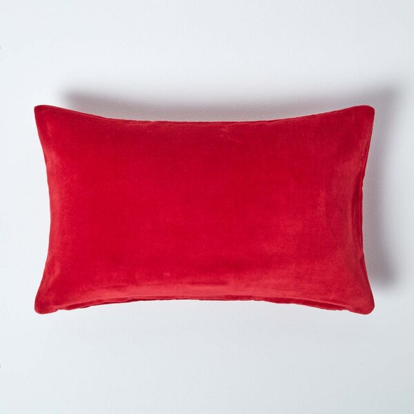 Homescapes Luxury Red Cotton Velvet Rectangular Cushion Cover 30x50cm