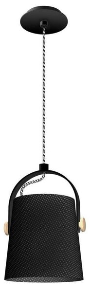 Mantra M4927 Nordica 1 Light Small Pendant Light In Matt Black And Beech Wood - Dia: 200mm