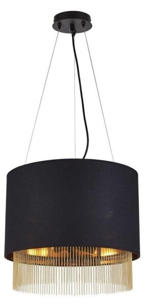 Searchlight 8723-3BK Fringe Round Ceiling Pendant Light In Black And Gold