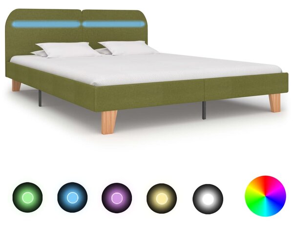 Bed Frame with LED Green Fabric 150x200 cm King Size