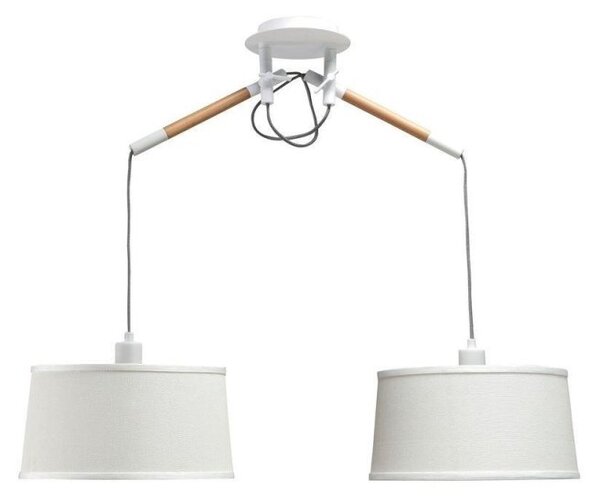 Mantra M4930 Nordica 2 Light Ceiling Pendant Light In White, Ivory And Beech Wood