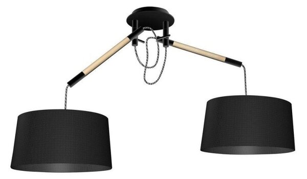 Mantra M4931 Nordica 2 Light Ceiling Pendant Light In Matt Black And Beech Wood