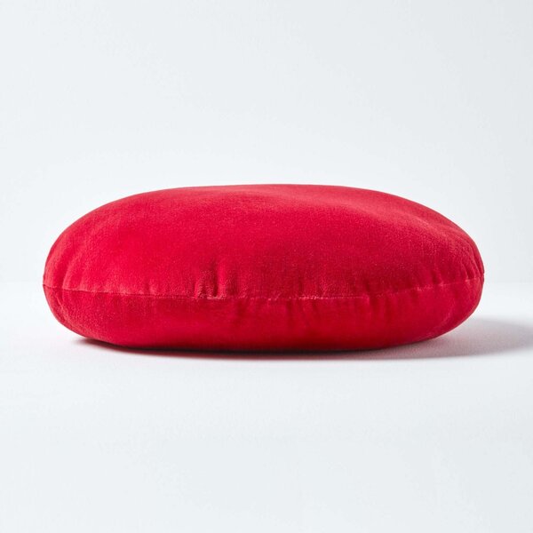 Homescapes Luxury Red Cotton Velvet Cushion Round Scatter Cushion 40cm