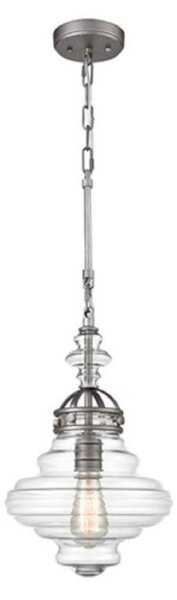PH179 Ceiling Pendant In Brushed Silver With Decorative Glass Shade