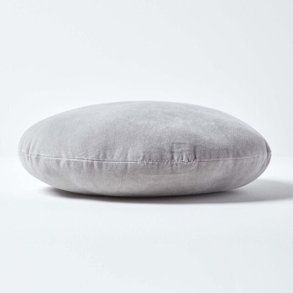 Luxury Light Grey Cotton Velvet Cushion Round Scatter Cushion 40cm