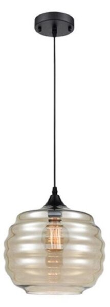 PH203 Ceiling Pendant In Black With Pale Amber Rippled Glass