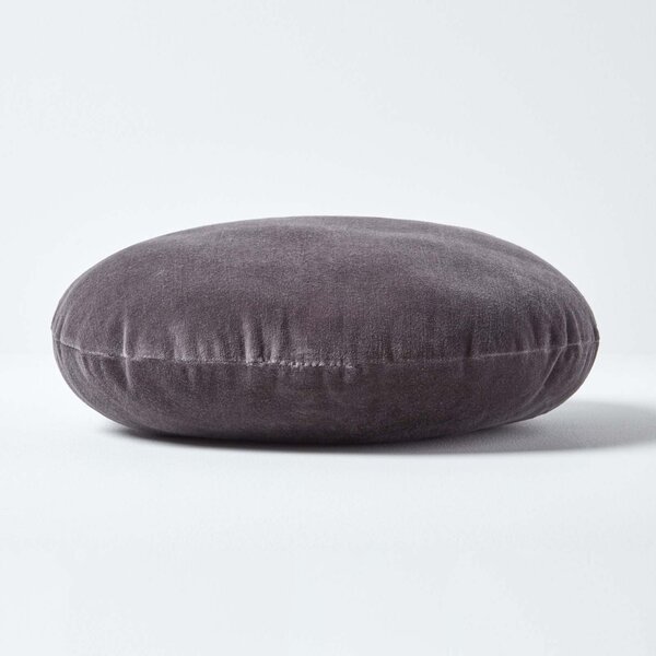 Luxury Dark Grey Cotton Velvet Cushion Round Scatter Cushion 40cm