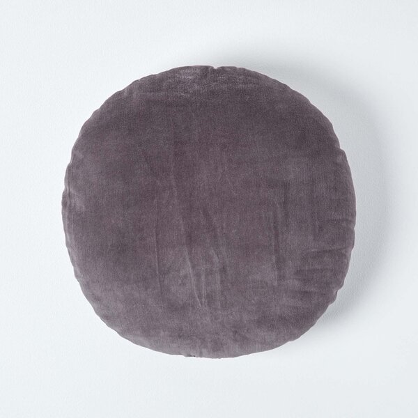 Luxury Dark Grey Cotton Velvet Cushion Round Scatter Cushion 40cm