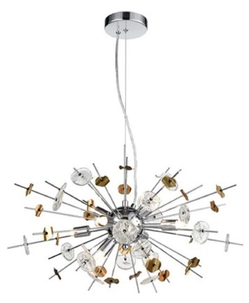 F2391-8 Ceiling Pendant In Chrome With Glass And Metal Discs