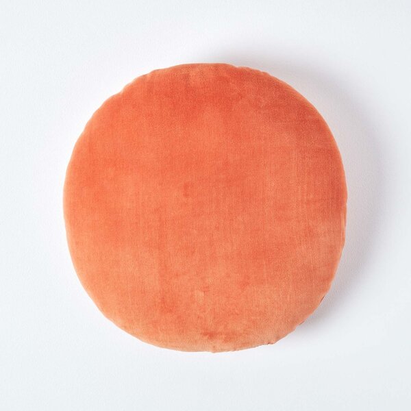 Luxury Burnt Orange Cotton Velvet Cushion Round Scatter Cushion 40cm