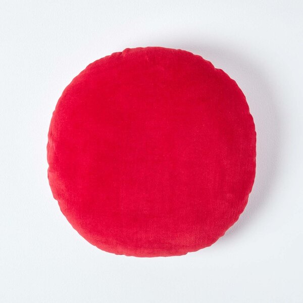 Homescapes Luxury Red Cotton Velvet Cushion Round Scatter Cushion 40cm