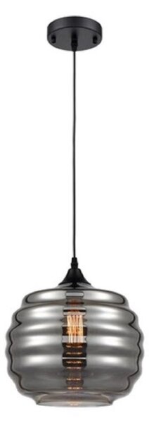 PH202 Ceiling Pendant In Black With Smoked Rippled Glass
