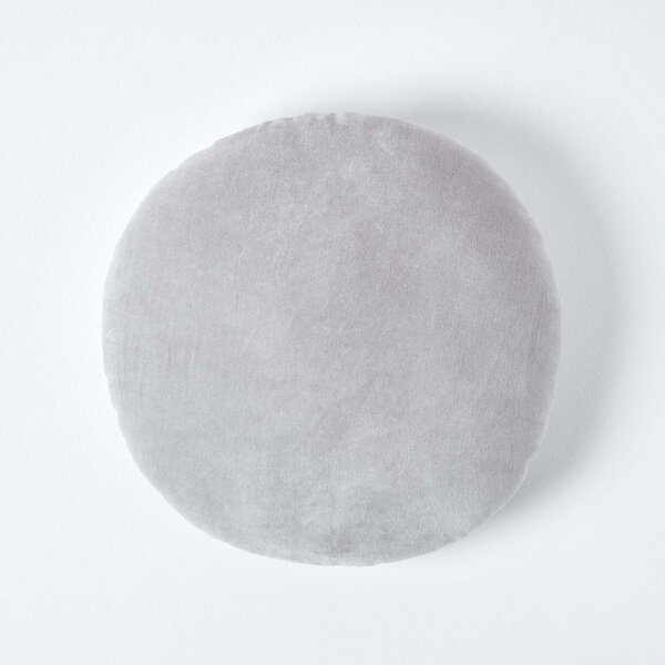 Luxury Light Grey Cotton Velvet Cushion Round Scatter Cushion 40cm