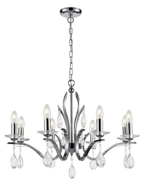 F2403-8 Forum 8 Light Ceiling Pendant In Chrome With Crystal Glass Drops