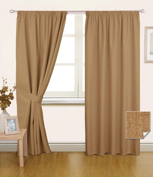 Homescapes Latte Pencil Pleat Blackout Curtain Pair, 66 x 72"