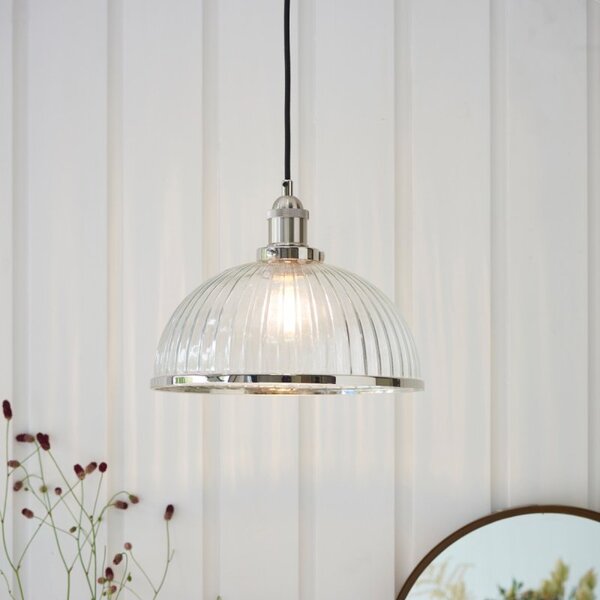 Endon 76713 Hansen 1 Light Ceiling Pendant In Bright Nickel Plate