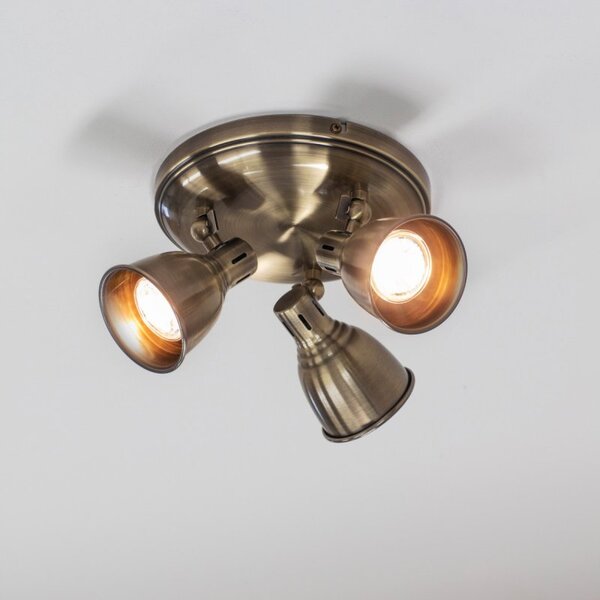 Endon 76279 Westbury 3 Light Ceiling Spotlight In Antique Brass Plate