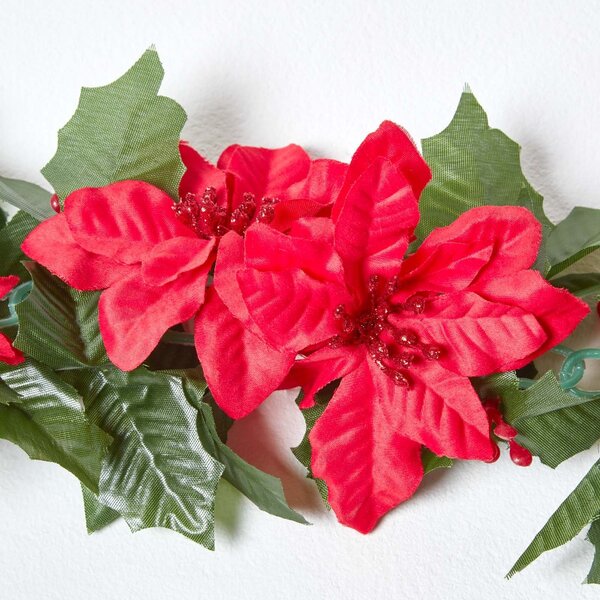 Homescapes 6.5ft Red Poinsettia Garland Christmas Decoration