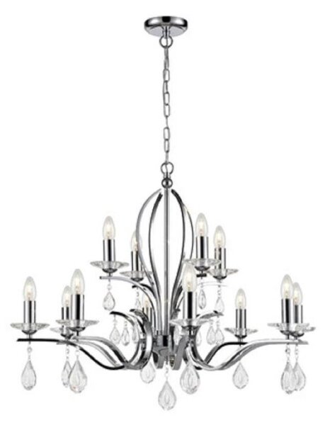 F2403-12 Forum 12 Light Ceiling Pendant In Chrome With Crystal Glass Drops
