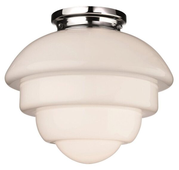 Firstlight 4943CH Art Deco Flush Ceiling Light In Chrome And Opal White Glass