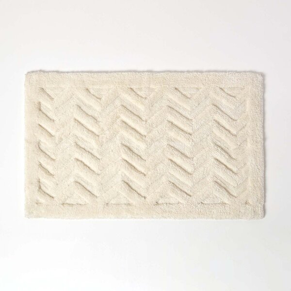 Homescapes White Super Absorbent Thick Pile Chevron Non Slip Bath Mat