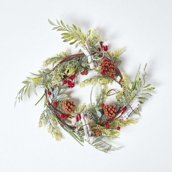 Artificial Red Berries & Pinecones Christmas Wreath Decoration 45cm