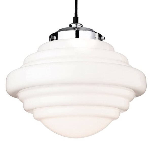 Firstlight 4948CH Art Deco Ceiling Pendant Light In Chrome And Opal White Glass