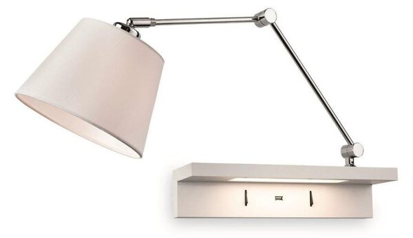 Firstlight 7657CH Rex 2 Light Wall Light In Chrome With Cream Shade And White Shelf