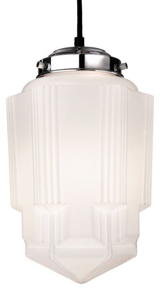 Firstlight 4949CH Art Deco Ceiling Pendant Light In Chrome And Opal White Glass