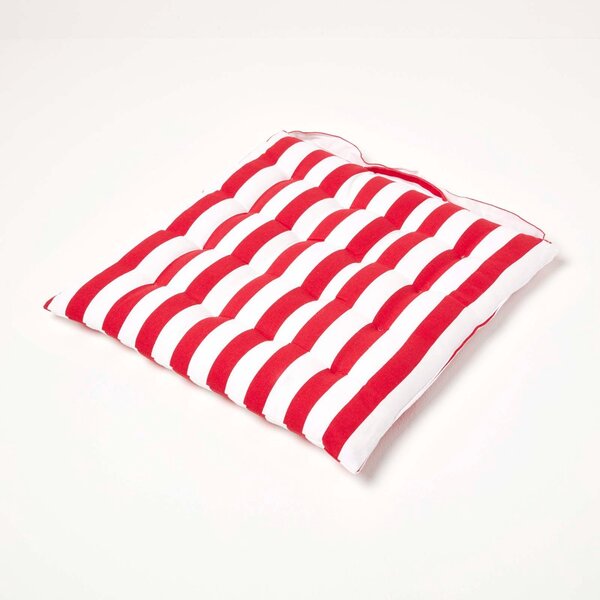 Homescapes Red Stripe Seat Pad Chair Cushion 40 x 40cm Set of 4