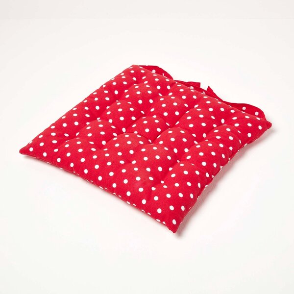 Homescapes Red Polka Dot Seat Pad Chair Cushion 40 x 40cm Set of 4