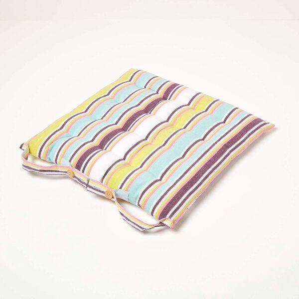 Homescapes Green Stripe Seat Pad Chair Cushion with Straps 40 x 40cm