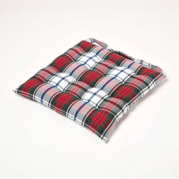 Homescapes Red Tartan Seat Pad Chair Cushion 40 x 40cm Set of 4