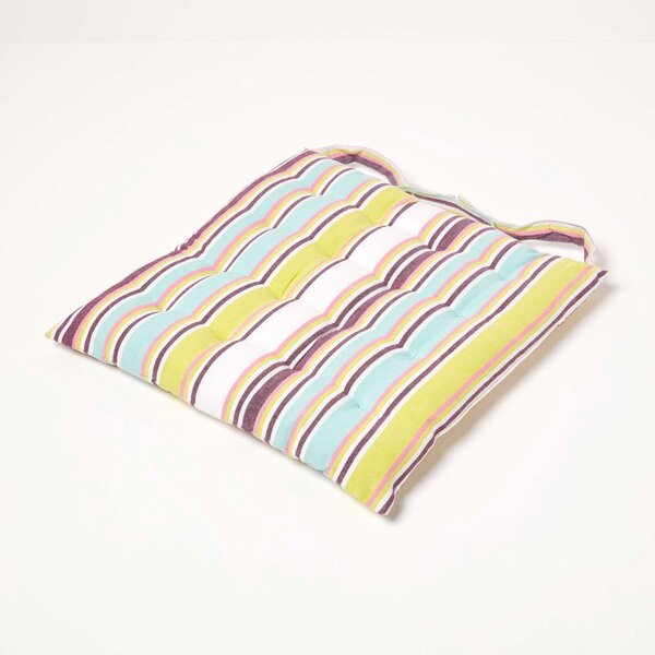 Homescapes Green Stripe Seat Pad Chair Cushion with Straps 40 x 40cm