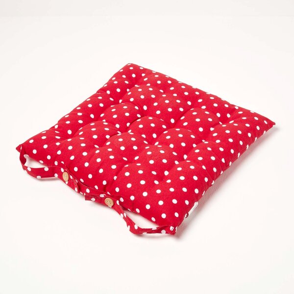 Homescapes Red Polka Dot Seat Pad Chair Cushion with Straps 40 x 40cm