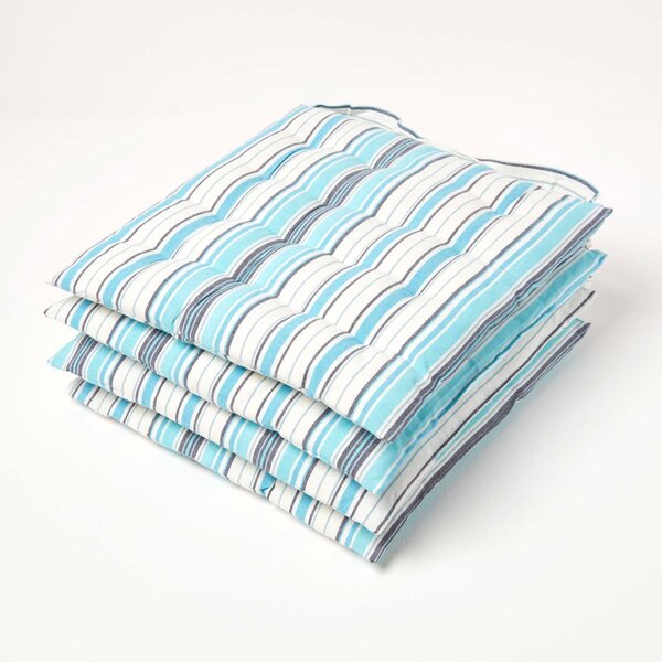 Homescapes Blue Stripe Seat Pad Chair Cushion 40 x 40cm Set of 4