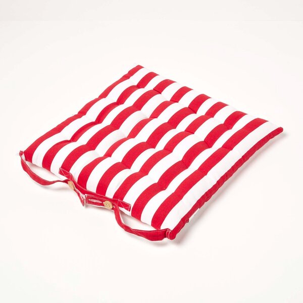 Homescapes Red Stripe Seat Pad Chair Cushion with Straps 40 x 40cm