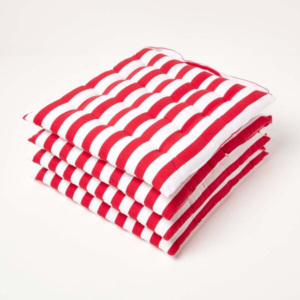 Homescapes Red Stripe Seat Pad Chair Cushion 40 x 40cm Set of 4