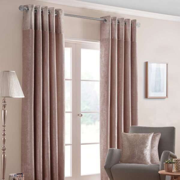 Blush Pink Nova Velvet Style Eyelet Ready Made Curtains 117 x 183 cm