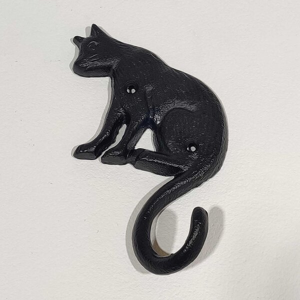 Cast Iron Garden Hook Black Cat Decoration Indoor or Outdoor Use