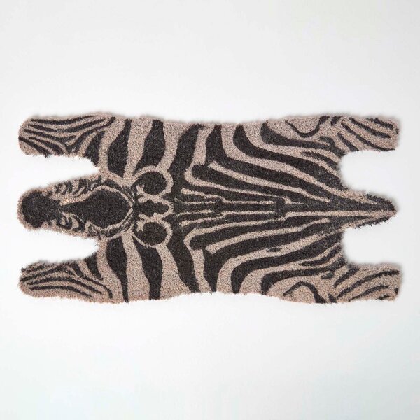 Black and White Animal Print Coir Zebra Shaped Non-Slip Doormat