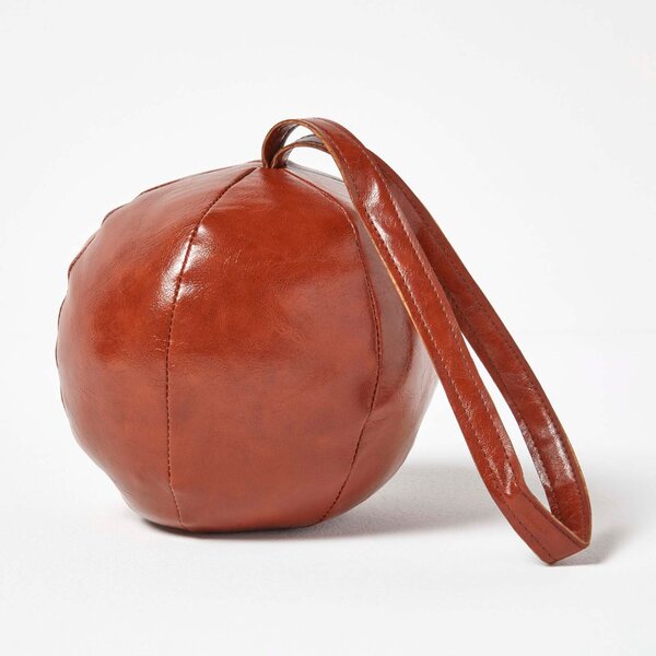 Round Brown Faux Leather Heavyweight Door Stop