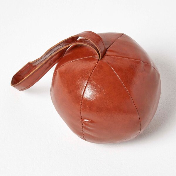 Round Brown Faux Leather Heavyweight Door Stop