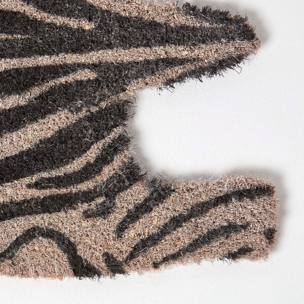 Black and White Animal Print Coir Zebra Shaped Non-Slip Doormat