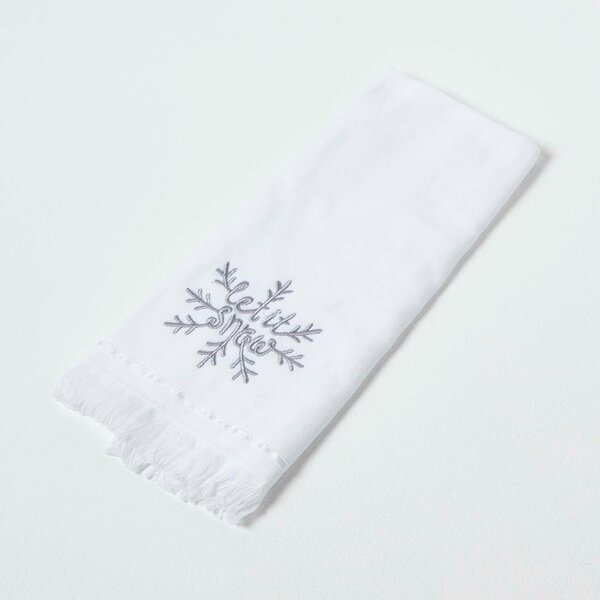 Homescapes 100% Cotton Snowflake Embroidered Christmas Tea Towel