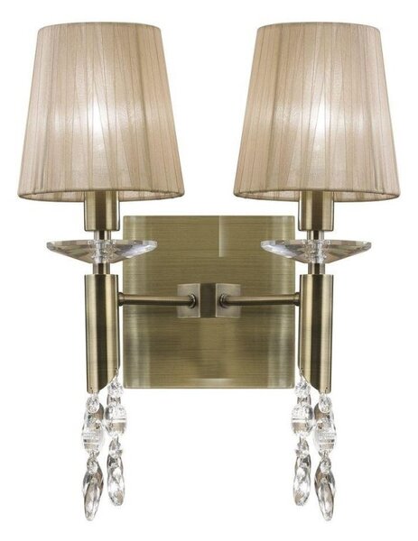 Mantra M3883/S Tiffany 2+2 Light Switched Wall Light In Antique Brass With Soft Bronze Shades
