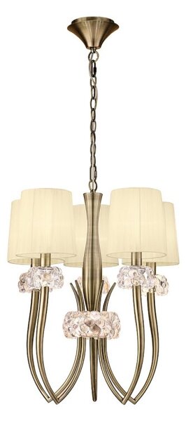 Mantra M4632AB Loewe 5 Light Slim Pendant Light With Shades In Antique Brass