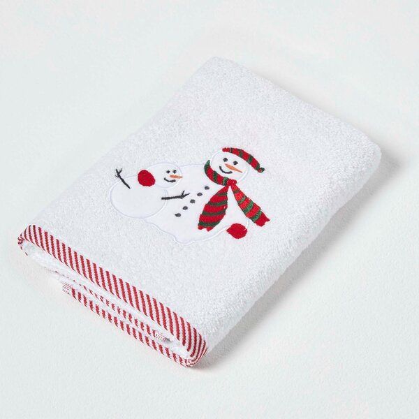 Homescapes Snowman Embroidered 100% Cotton Christmas Hand Towel