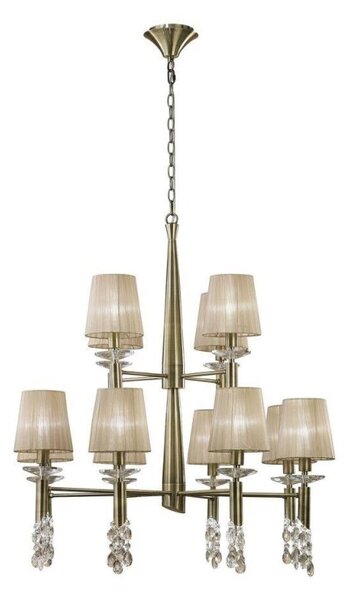 Mantra M3870 Tiffany 12+12 Light Pendant Light In Antique Brass With Soft Bronze Shades